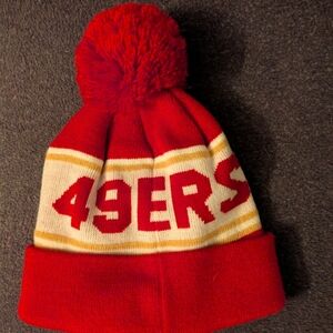 Red and Gold 49ers Pom-Pom Beanie